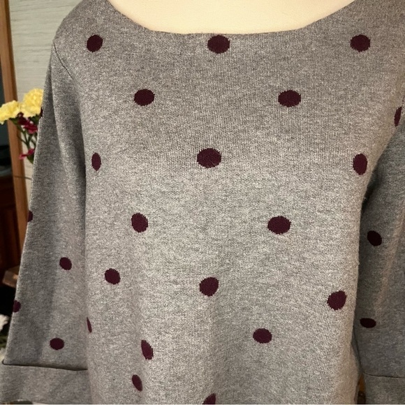 ARABELLA ADDISON gray merlot polka dot knit pullover sweater Women Size 1X Plus - Picture 2 of 7